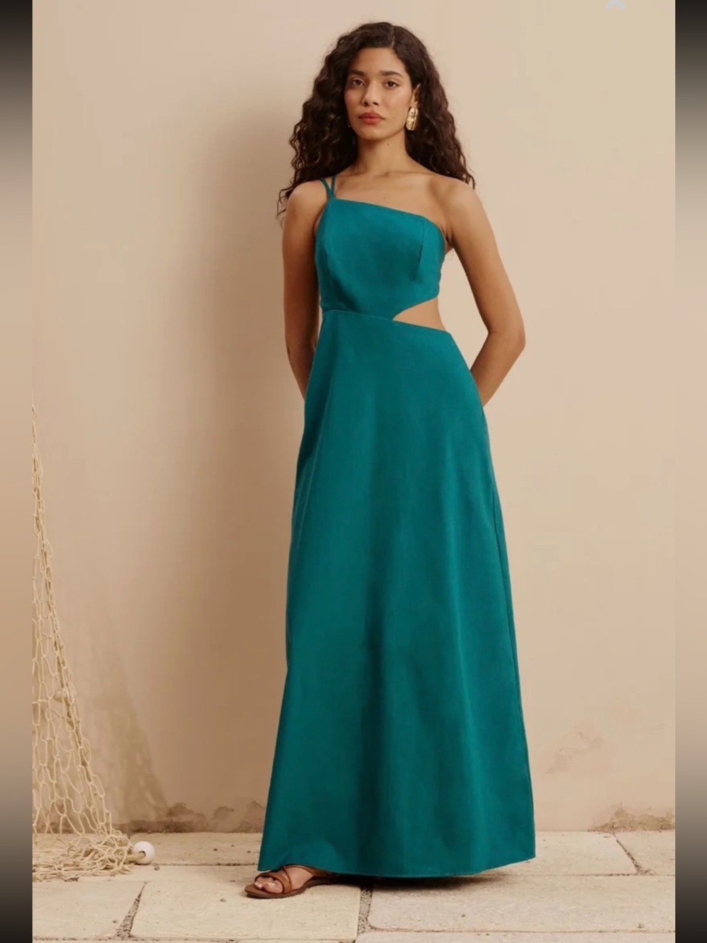 NWT Cacay $419 Teal One-Shoulder Cutout Maxi Dress Size Small
